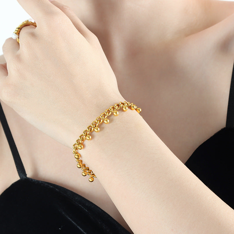 Stainless Steel 18K Gold PVD Cuban Chain Ball Bracelet