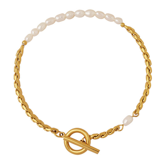 Stainless Steel Freshwater Pearl OT Buckle Bracelet