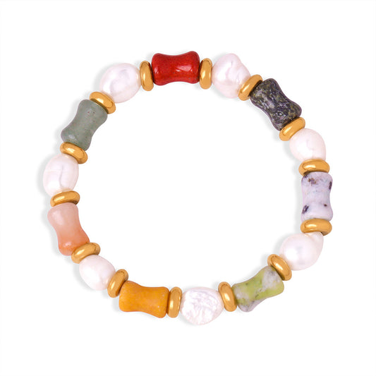 Natural Stone Handmade Beaded Freshwater Pearl Bracelet