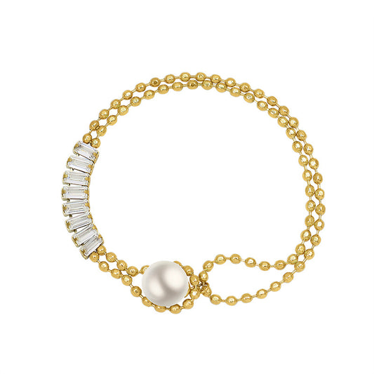 Imitation Pearl Pendant Stainless Steel Beaded Bracelet