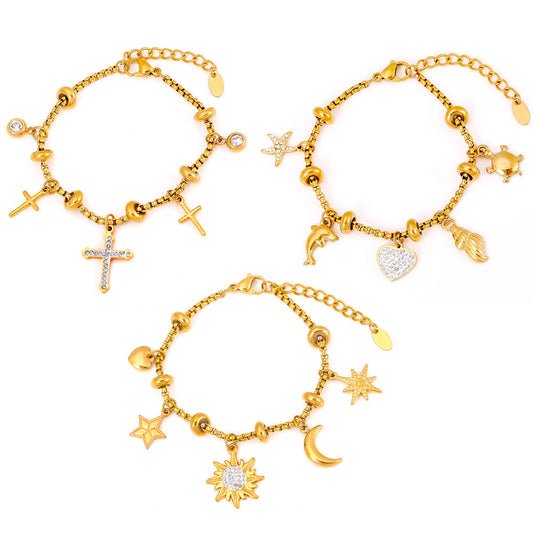 Stainless Steel Multi-element Pendant Inlay Czech Diamond Bracelet