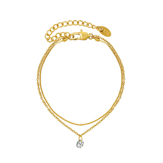 Cubic Zirconia Pendant Stainless Steel Double Layer Bracelet