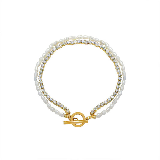 Freshwater Pearl Cubic Zirconia Double Layer Bracelet