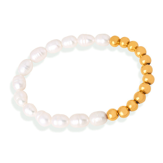 Freshwater Pearl Stitching Stainless Steel Beaded Bracelet