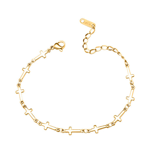 Stainless Steel 18K Gold PVD Cross Bracelet