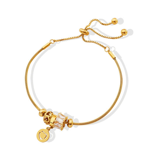 Stainless Steel Cubic Zirconia Pull-buckle Bracelet