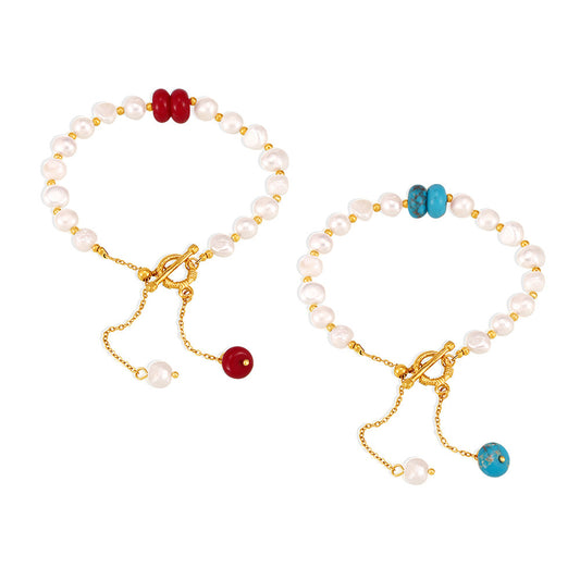 Tassel Natural Stone Pendant Freshwater Pearl OT Buckle Bracelet