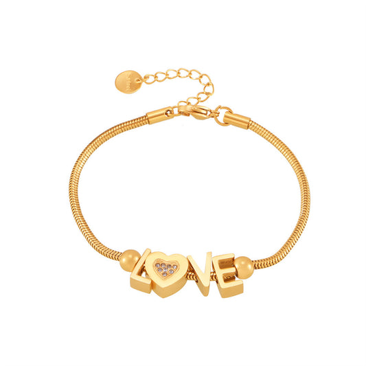 LOVE Letter Snake Chain Stainless Steel Bracelet