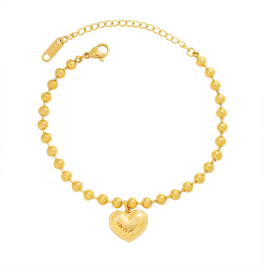 Ball Chain Heart Pendant Stainless Steel Bracelet