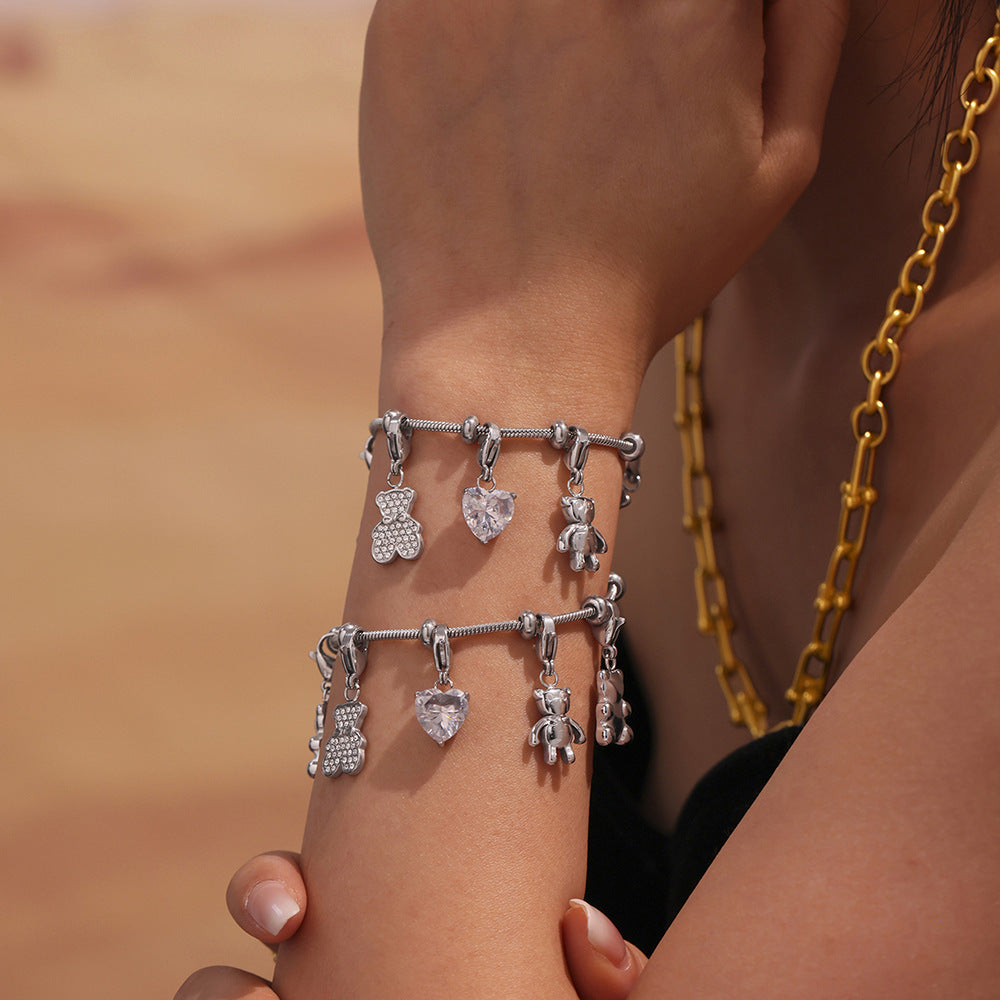 Stainless Steel Bear Charm Bracelet