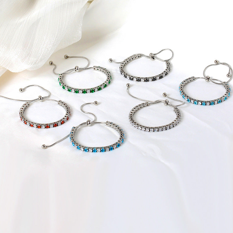 Stainless Steel 3MM Round Zircon Adjustable Tennis Bracelet