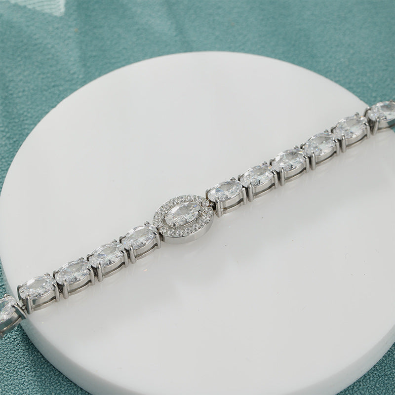 Premium Inlaid Zircon Oval Egg-shape Main Stone Tennis Bracelet