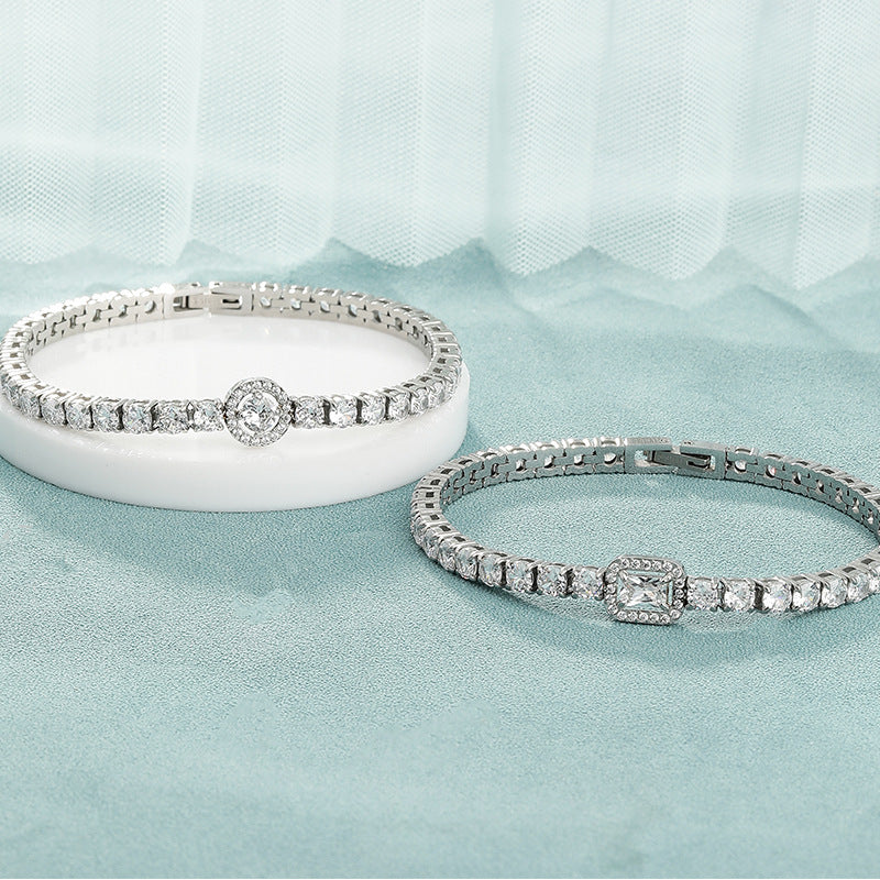 Stainless Steel Inlaid Round/Rectangle Zircon Main Stone Tennis Bracelet