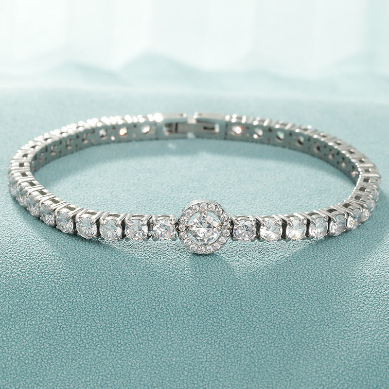 Stainless Steel Inlaid Round/Rectangle Zircon Main Stone Tennis Bracelet
