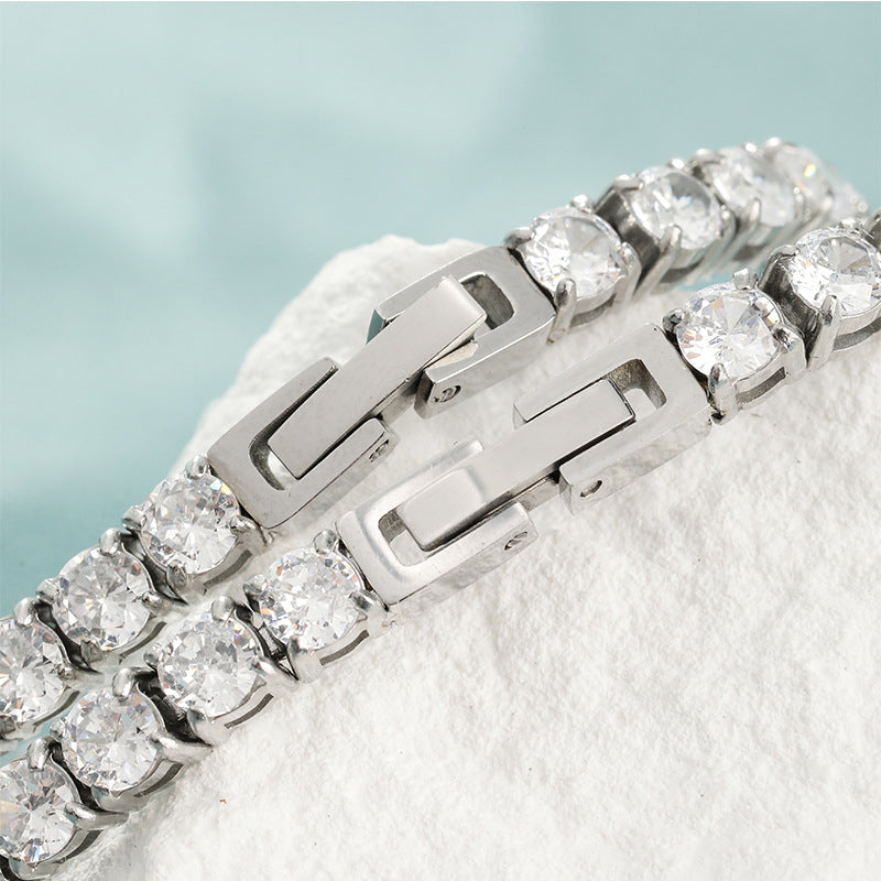 Stainless Steel Inlaid Round/Rectangle Zircon Main Stone Tennis Bracelet