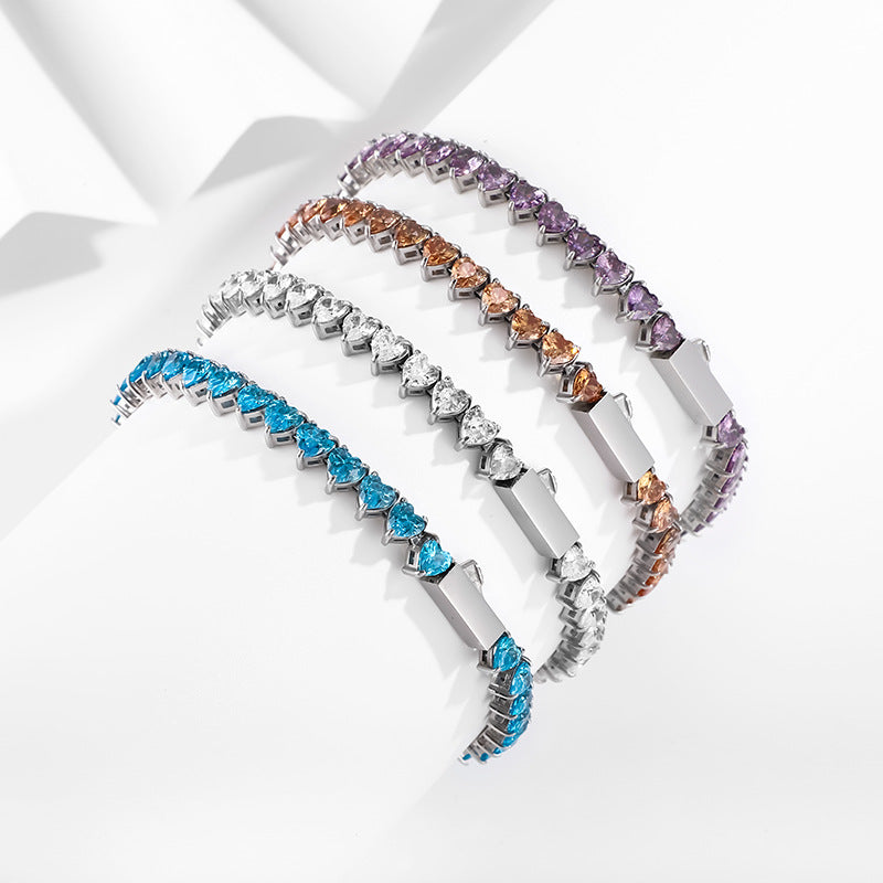 4x4MM Heart Single Row Zircon Tennis Bracelet