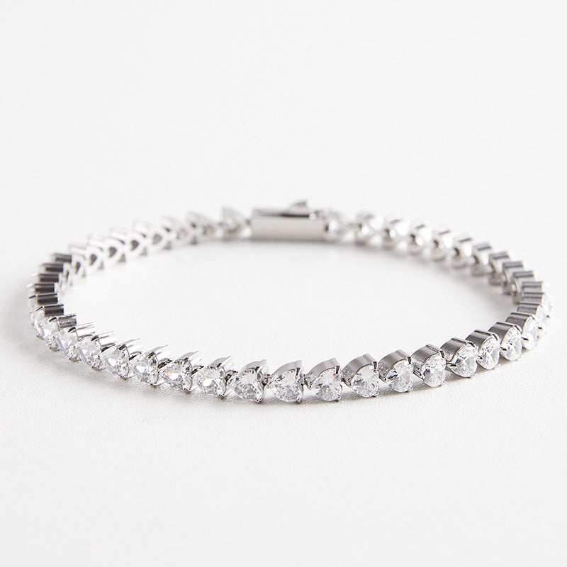 4x4MM Heart Single Row Zircon Tennis Bracelet