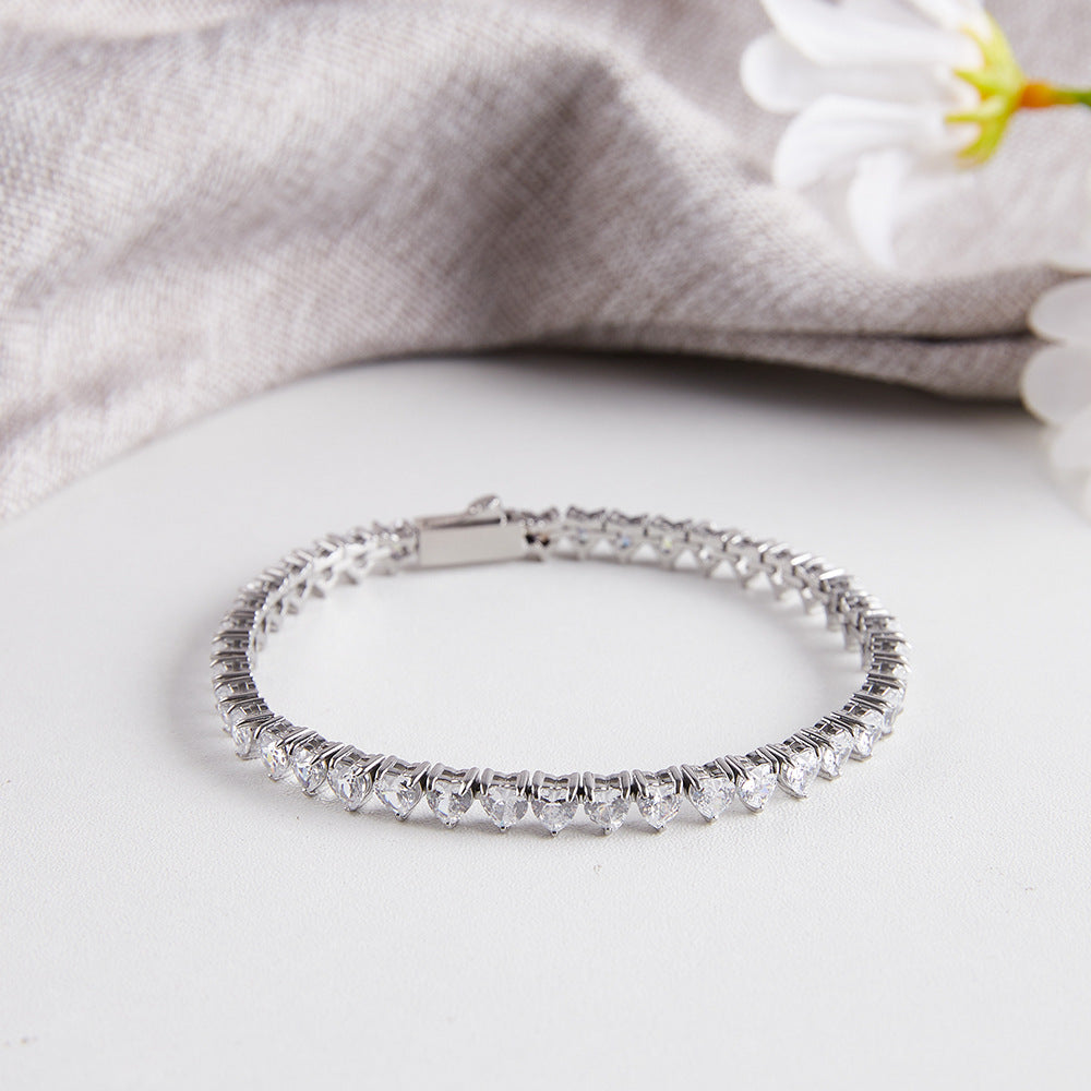 4x4MM Heart Single Row Zircon Tennis Bracelet