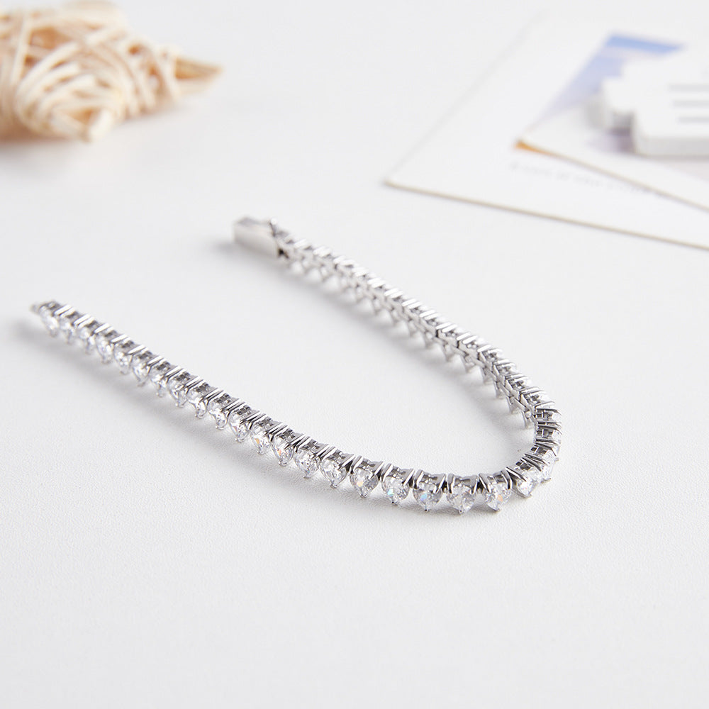 4x4MM Heart Single Row Zircon Tennis Bracelet