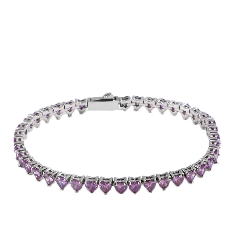 4x4MM Heart Single Row Zircon Tennis Bracelet