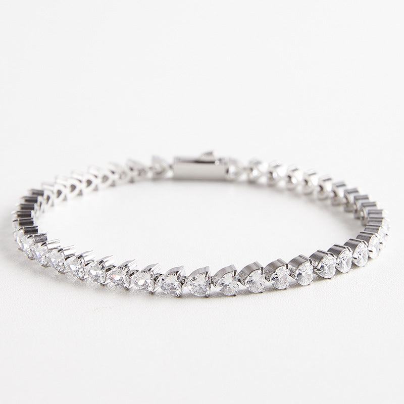 4/5mm Peach Heart Zircon Stainless Steel Tennis Bracelet