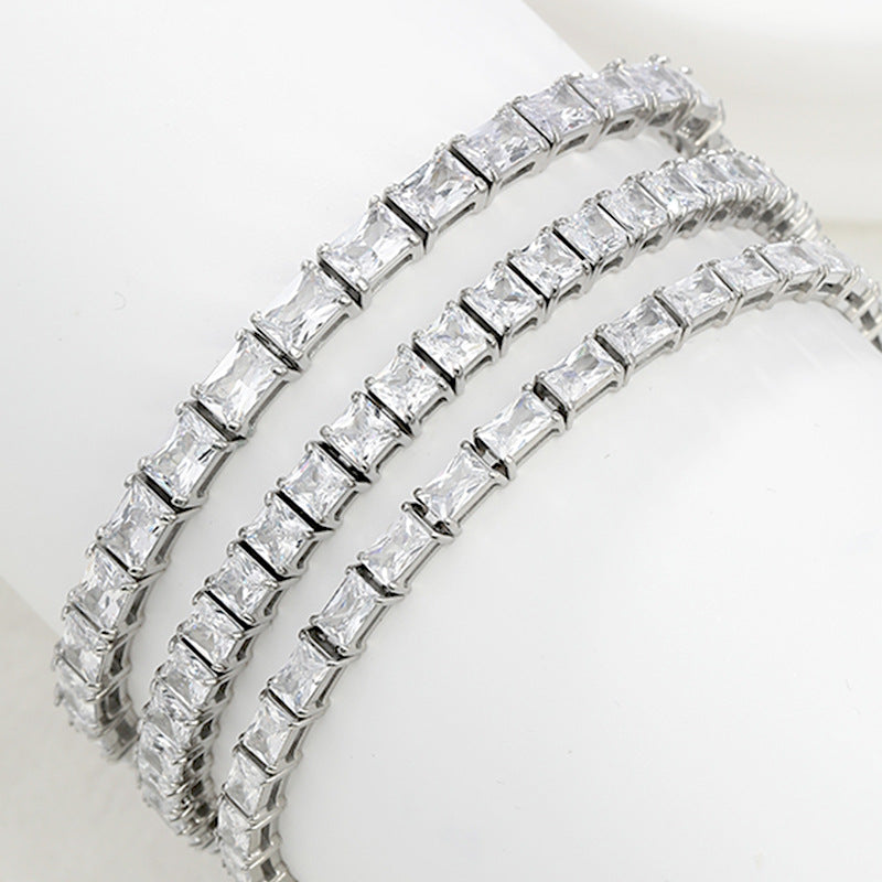 Mens Stainless Steel Rectangular Cubic Zirconia Tennis Bracelet