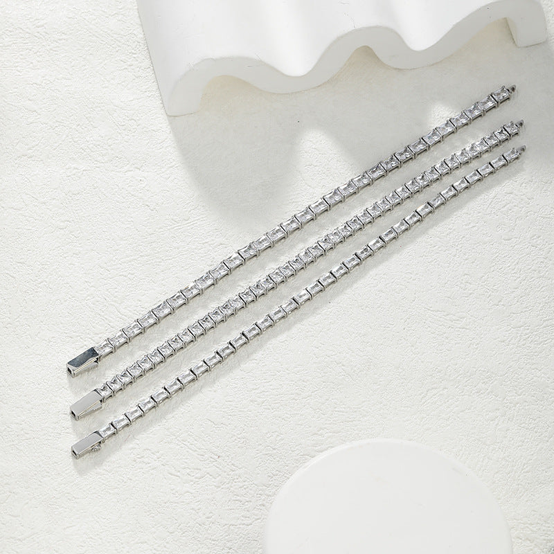 Mens Stainless Steel Rectangular Cubic Zirconia Tennis Bracelet