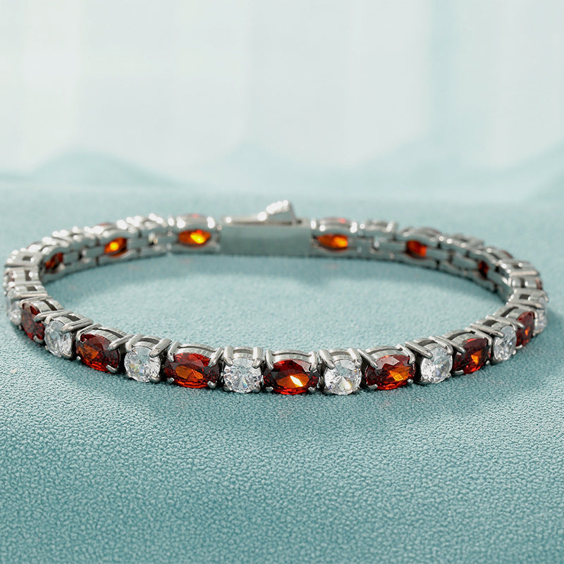 Stainless Steel 4x6MM Single Row Oval Zircon Tennis Bracelet