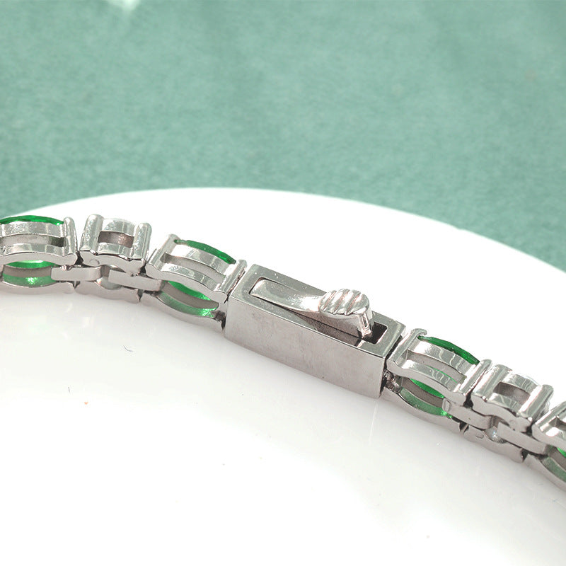 Stainless Steel 4x6MM Single Row Oval Zircon Tennis Bracelet