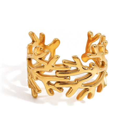 Stainless Steel 18K Gold PVD Coral Ring