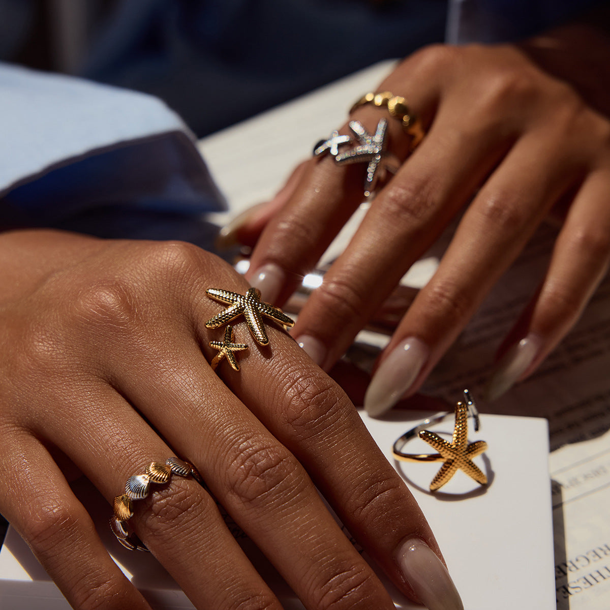 Starfish Shell Color Blocked Ring Combination