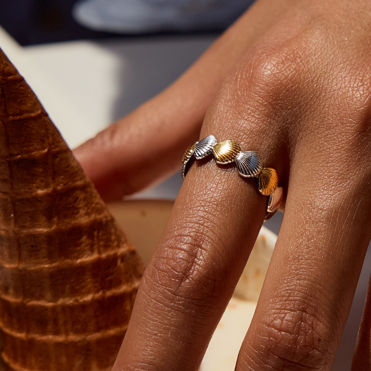 Starfish Shell Color Blocked Ring Combination