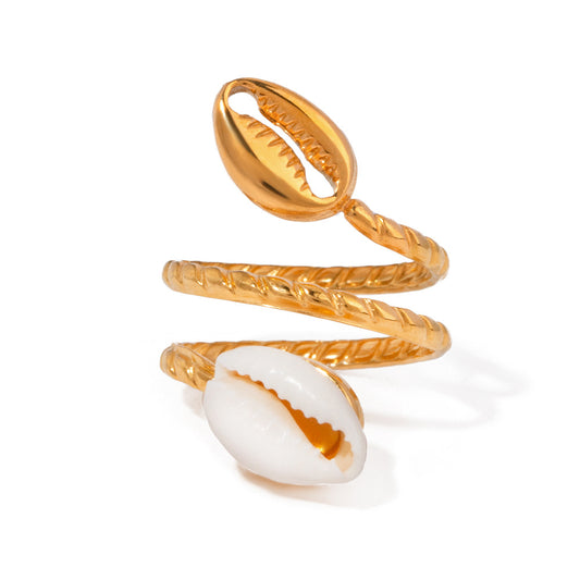 Stainless Steel Geometric Shell Open Ring