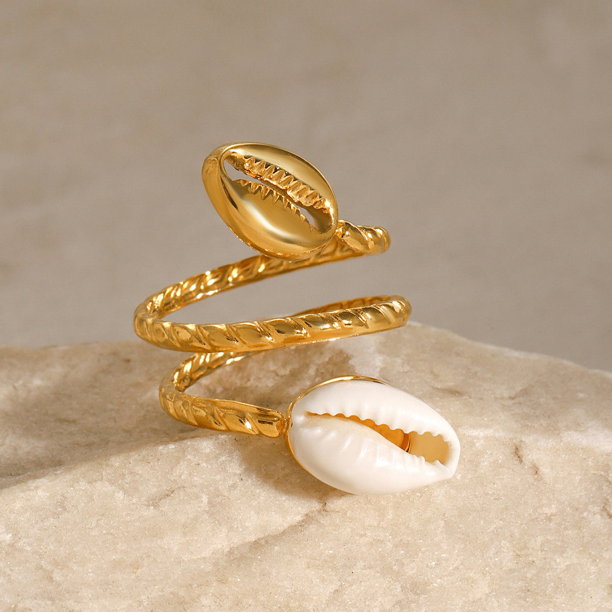 Stainless Steel Geometric Shell Open Ring