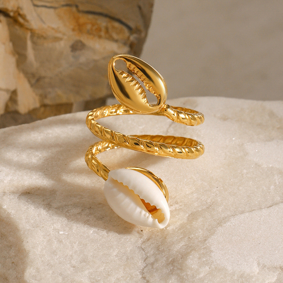 Stainless Steel Geometric Shell Open Ring
