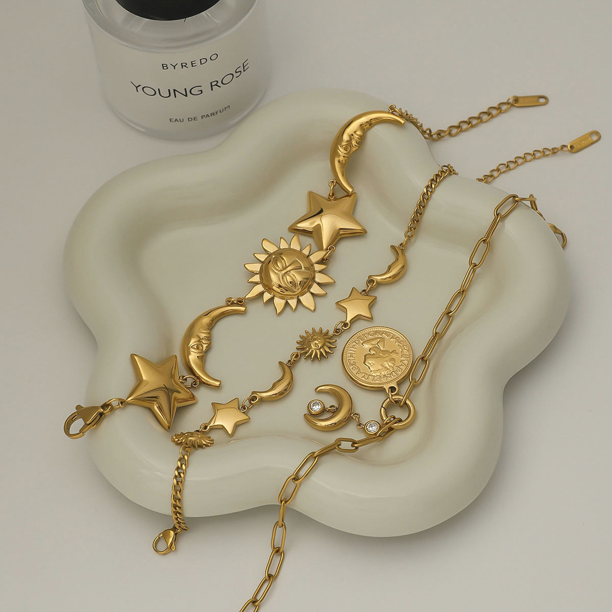 Stainless Steel 18K Gold PVD Star Moon Combination Bracelet
