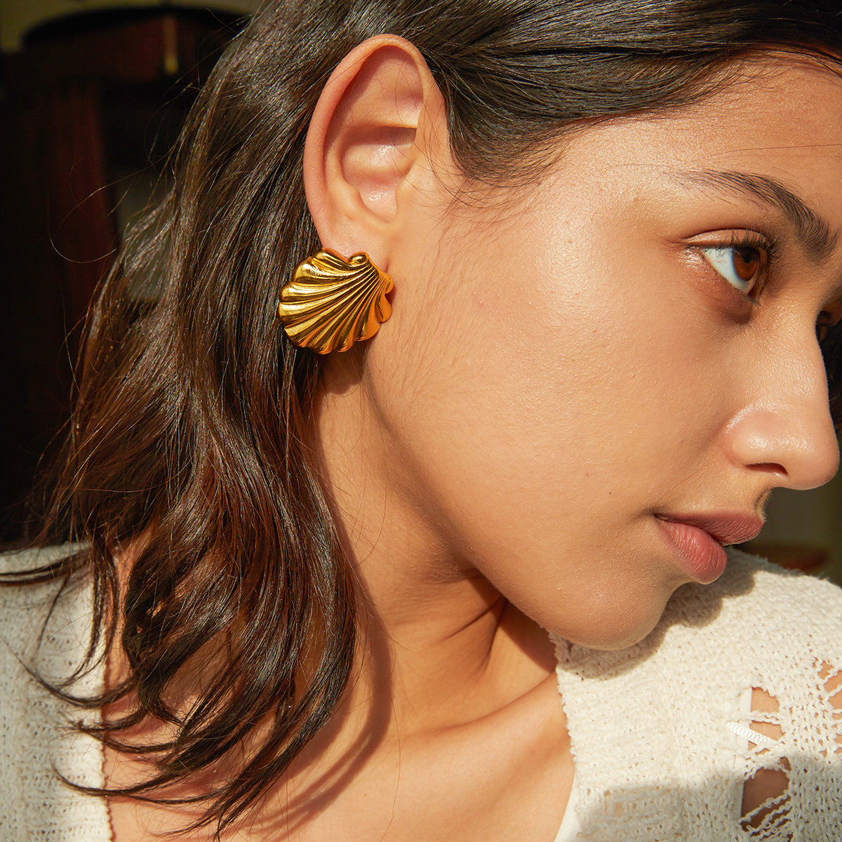 Stainless Steel Shell Series Stud Earrings