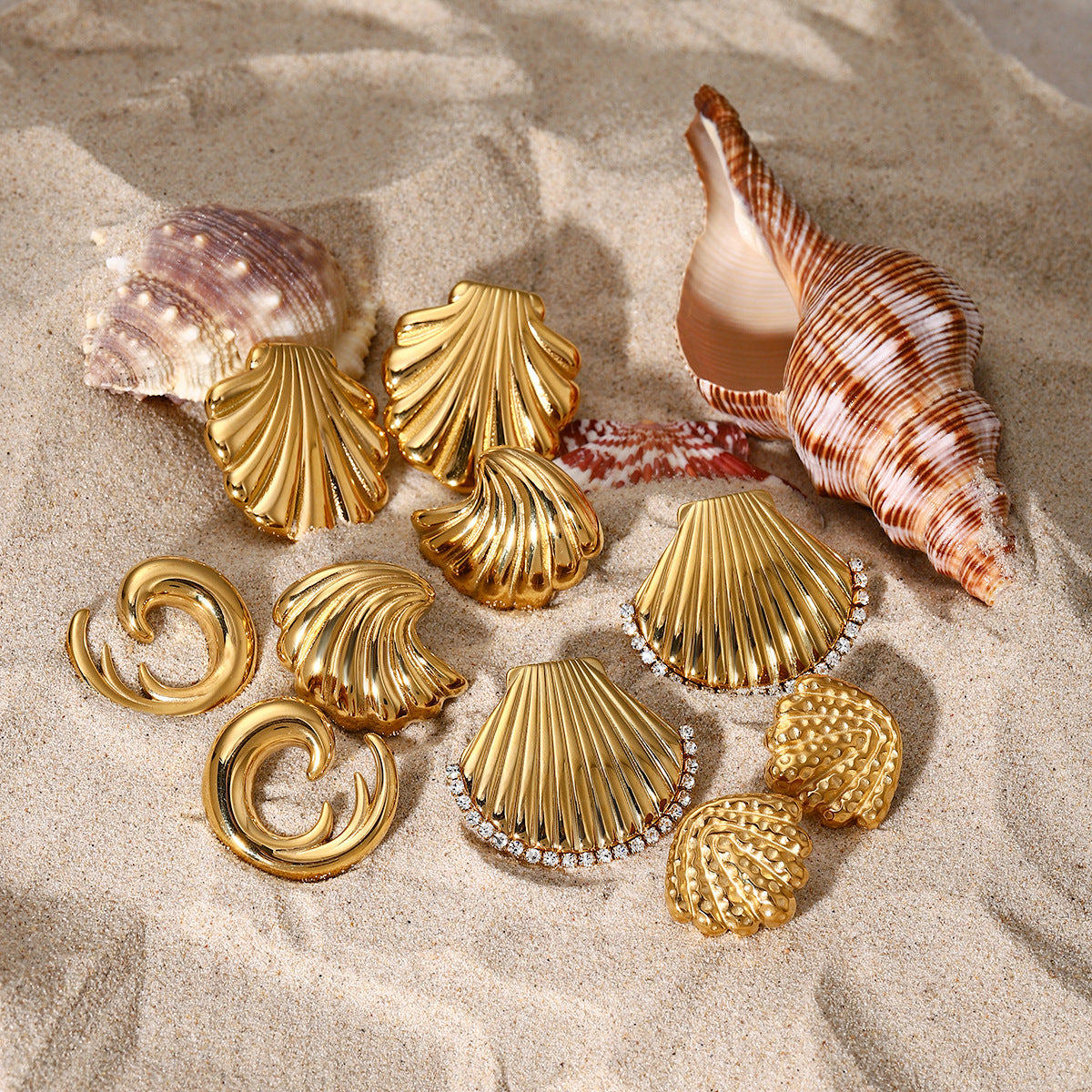 Stainless Steel Shell Series Stud Earrings