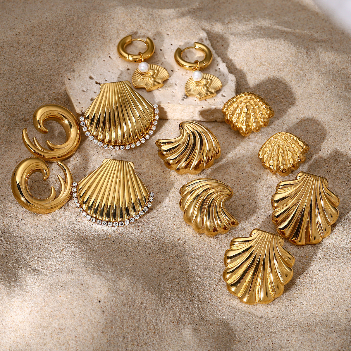 Stainless Steel Shell Series Stud Earrings