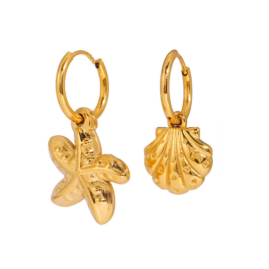 Stainless Steel 18K Gold PVD Starfish Shell Huggie Earrings