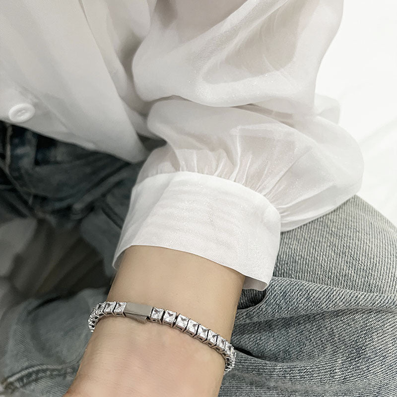 Stainless Steel 4x4mm White Zircon Tennis Bracelet