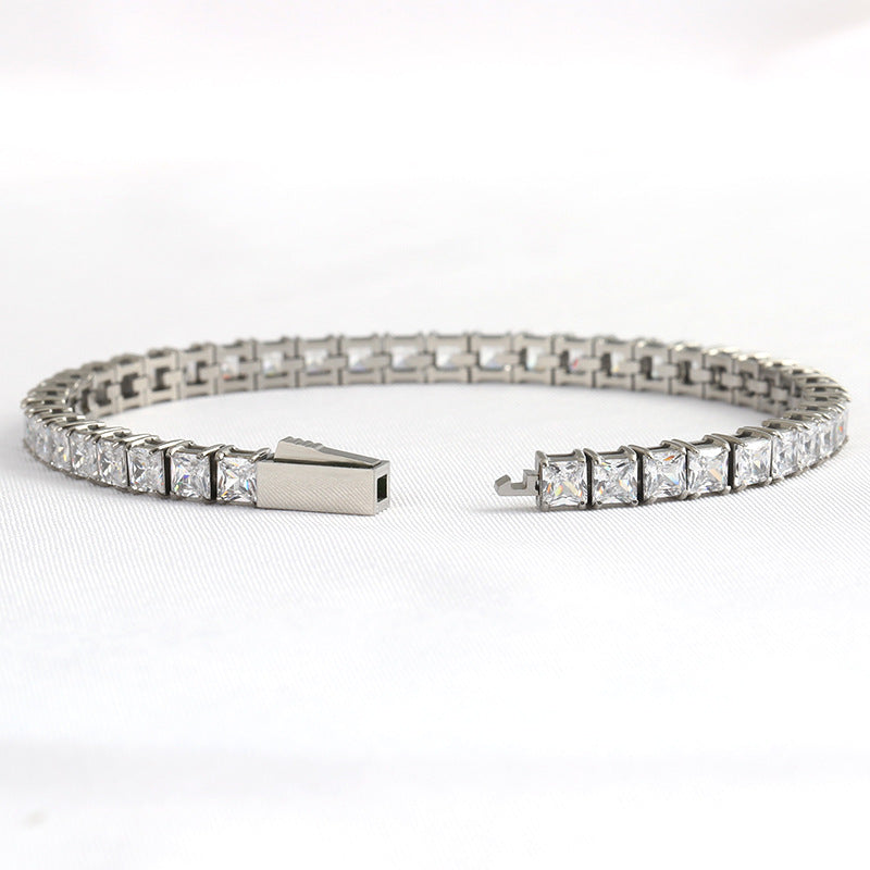 Stainless Steel 4x4mm White Zircon Tennis Bracelet