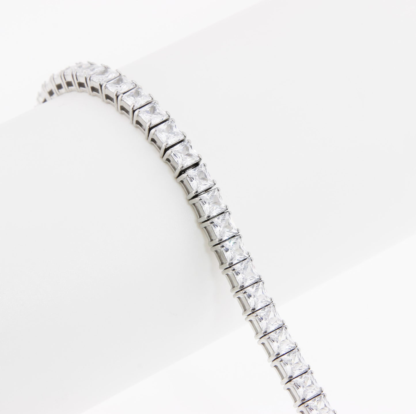 Stainless Steel 4x4mm White Zircon Tennis Bracelet