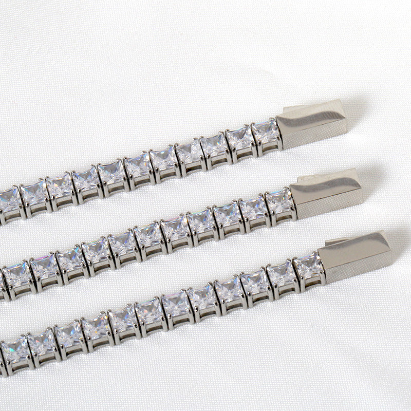 Stainless Steel 4x4mm White Zircon Tennis Bracelet