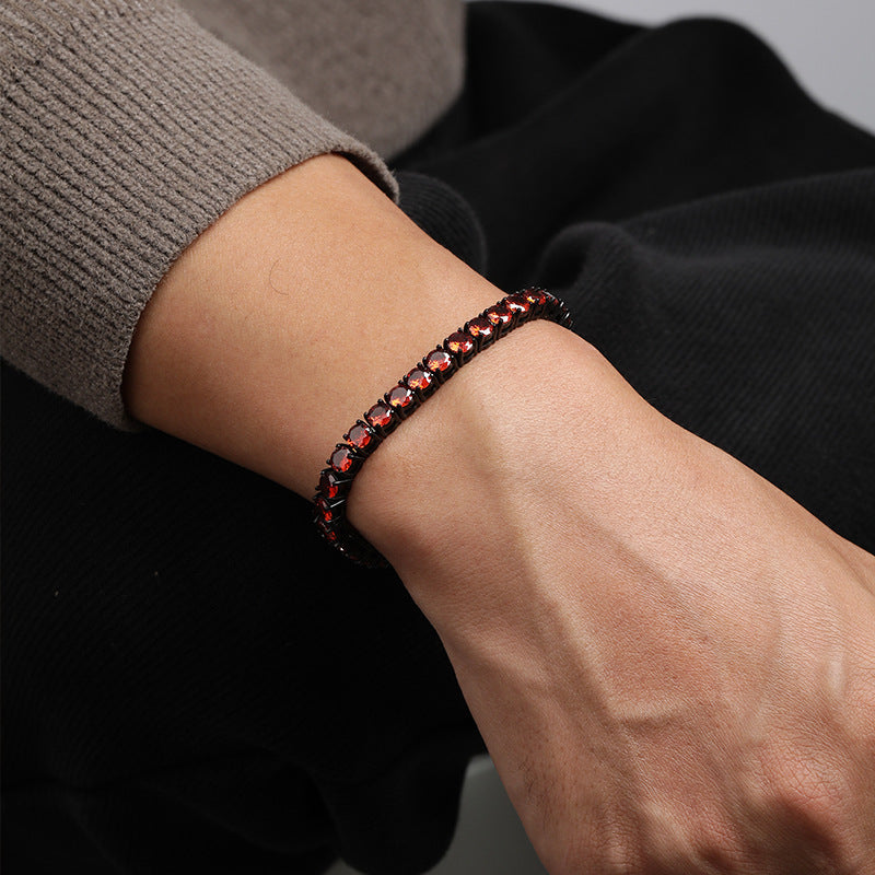 Stainless Steel Men's Black Red Tennis Bracelet