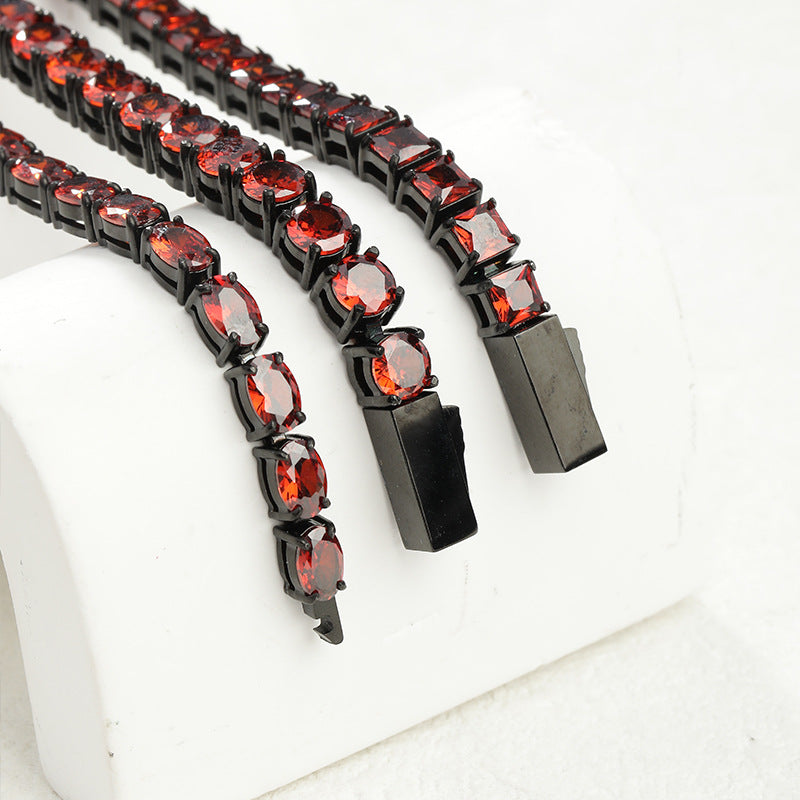 Stainless Steel Men's Black Red Tennis Bracelet