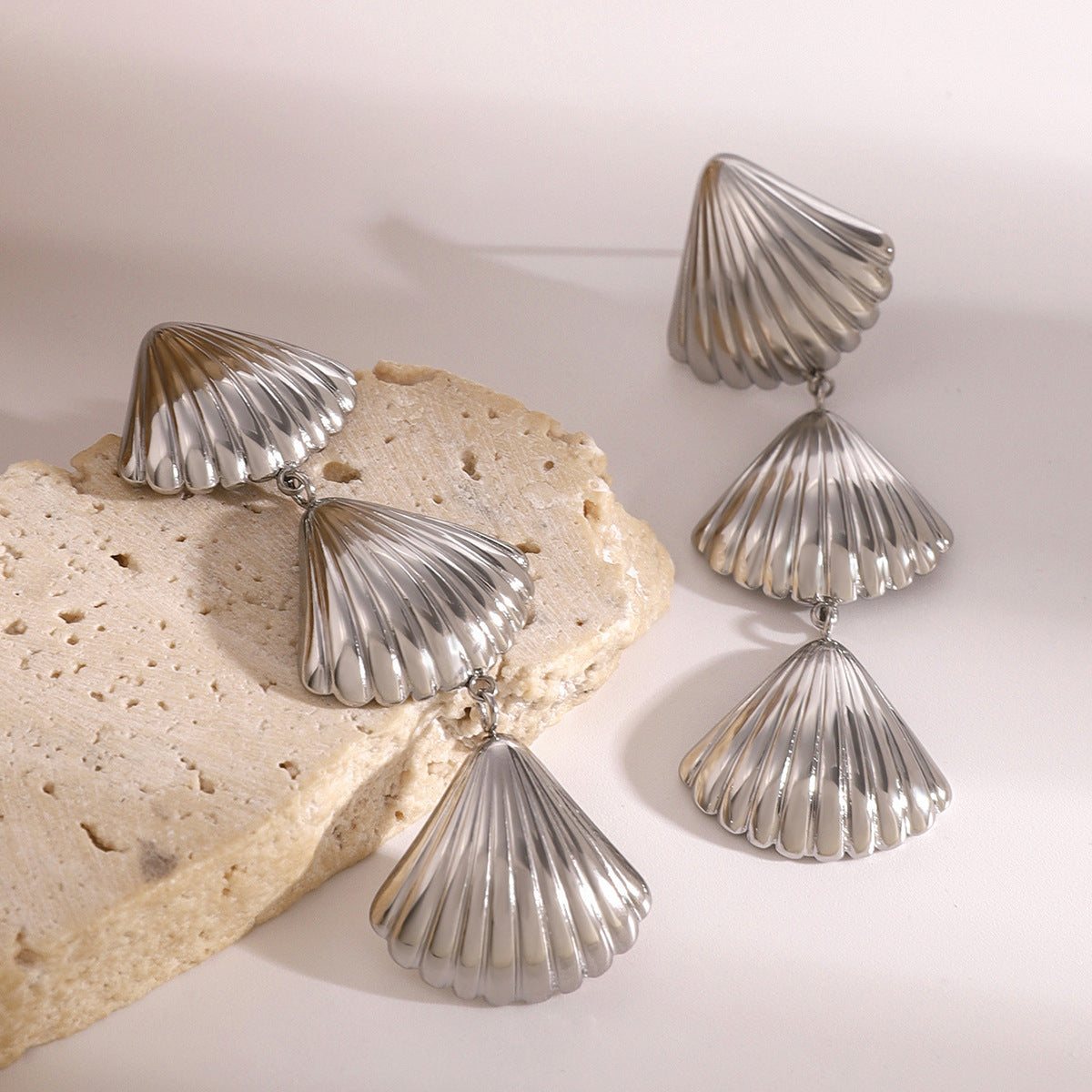 Stainless Steel Shell Pendant Earrings