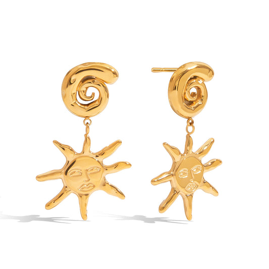 Stainless Steel Conch Sun Portrait Pendant Earrings
