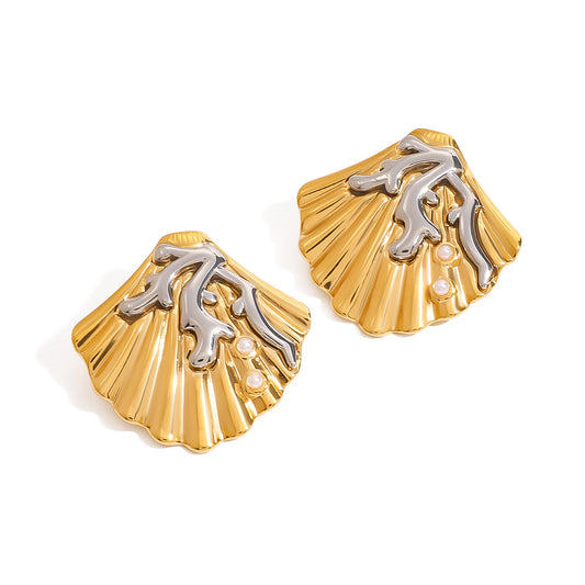 Stainless Steel Ocean Wind Fake Pearl Stud Earrings