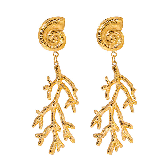 Stainless Steel Conch Coral Pendant Stud Earrings